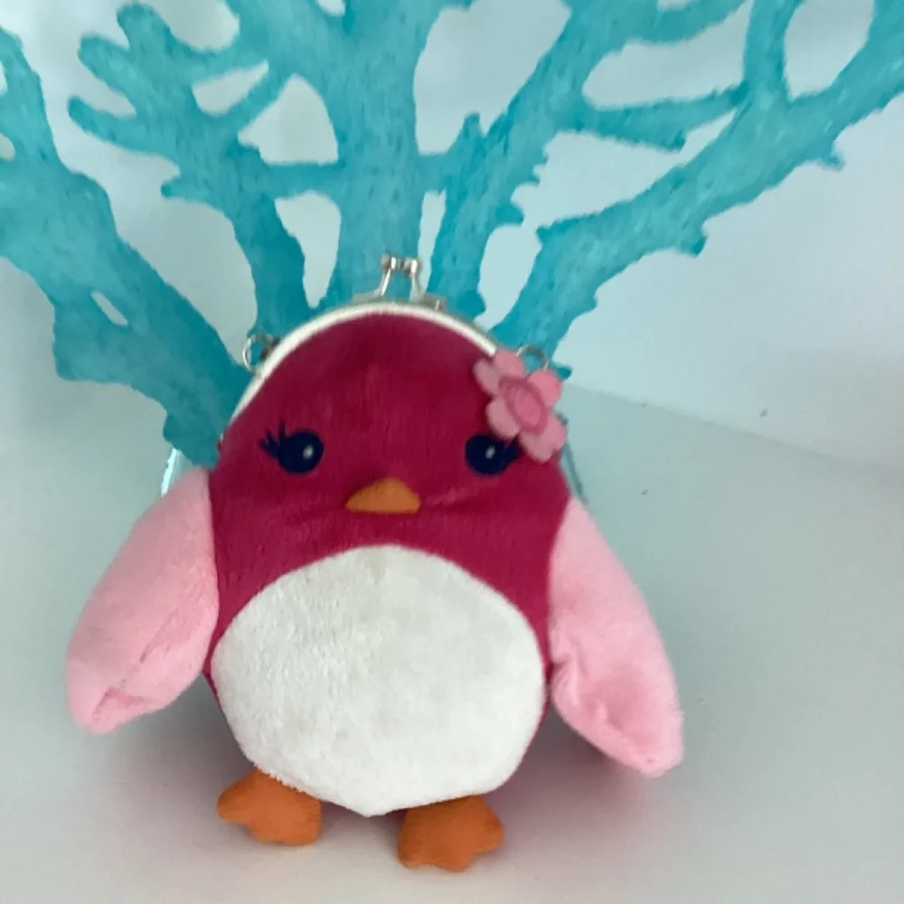 Vint. Gymboree Bird Flower Plush Handbag Animal Change Purse 6”Pink Chain strap
